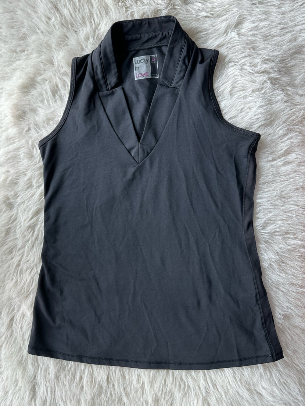 Lucky in Love Black V‑Neck Athletic Tank Top